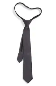 Boy's Nordstrom Solid Silk Zip Black Tie L19040