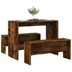3 Piece Dining Table and Bench Set Smoked Oak Engineered Wood vidaXL