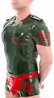 [MCWJ] Rubber Tight Catsuit Army Green Garment Bodysuit Latex top+Panties for Men Plus Size