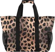 [sanluoli] Tote Foldable Tote Bag For Beach With Pockets Canvas Laundry Totes, Rose Gold Leopard Print, 1 size