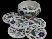 Marble Coaster Set Bird Art 6 Pcs Set Tea Coaster Drinkware Barware coasters