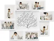[Hello Laura] Picture Frame Collage Large Wall Hanging Photo Frames Elegant Tree Collage Frame Gifts for Family Friends 4x6 inch Home Wall Decor Gallery Display (White - Silver Tree)