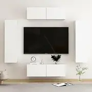 4 Piece Wall Mounted TV Stand Unit Set, White Engineered Wood Entertainment Console with Storage for Living Room, Media Center