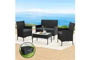 Gardeon 4 Seater Outdoor Sofa Set with Storage Cover Wicker Table Chair Black