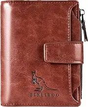 [YTDZ] Leather Wallet for Men with Zipper , RFID Blocking Bifold Wallets with Separate ID Card Window,Binley Kangaroo, Red Brown 1, Leisure