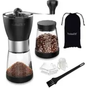 Manual Coffee Grinder 14 pcs Set Adjustable Ceramic coffee Mill Glass Container