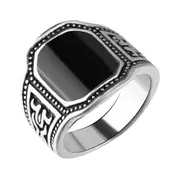 Men Punk Style Retro Black Artificial Gemstone Ring Fashion Finger Rings for Halloween Ancient silver black_10#