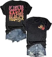 [BINLANHANAT] Tequila Shirt Women Cinco De Mayo T Shirt Funny Sarcasm Beach Party Shirt Front and Back Short Sleeve Tee Top