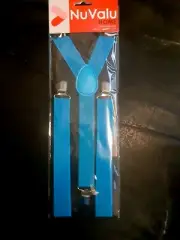 Mens Blue X- Clip-on Suspenders Adjustable Elastic Retro Formal Braces Tux