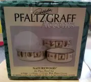 MIB VTG 3 Pfaltzgraff Naturewood Metal Porcelain Enamel Nesting Bowls Lids 1999