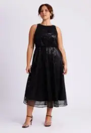 REVIEW-VENETIAN MIDI DRESS,BLACK,SIZE-AU 18, RRP$299