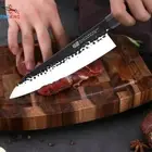 Chef Knife Handmade Forged Clad Steel Wood Handle Hammered Slicing Beef Santoku