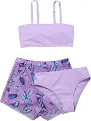 [Generic] Big Girls 3 Piece Swimsuit Toddler Baby Girl's 3 Piece Swimsuits Purple Buttrerflies Prints Bikini Bathing Suit Briefs Girls Bikini Beach Swimwear Set 4t Girls Fashion