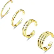 [LOFITOR] 4PCS Toe Rings for Women Gold Adjustable 14K Gold Filled Toe Ring Set Simple Cute Thin Band Hawaiian Beach Summer Foot Jewelry Waterproof Gold Toe Rings