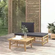 3 Piece Garden Lounge Set with Dark Grey Cushions Bamboo,Outdoor Sectional Sofa Units 19KG-362305