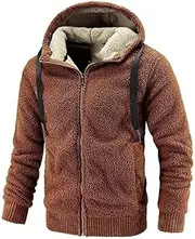 [SWEPER] Men'S Fleece Jacket - Long Sleeve Fleece Lining Hooded Jacket Coat Mens Fashion Zip-Up Sweatshirts Men Fall Winter Warm Clothing Men'S Outdoor Jacket,Coffee,4Xl