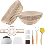 Banneton Bread Proofing Basket Set, Complete Sourdough Baking Kit with 9'' Round and 10'' Oval Proofing Bowls Bread Baskets Sourdough Starter Kit Sourdough Bread Baking Supplies
