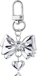 [yaozeio] Y2k Bow Keychain for Girls Women Silver Heart Charm Key Chains for Car Keys Wallet Cute Bowknot Keychain accessories for Purse Handbag Heart Bow Pendant Keychain Charm for Teen Adult