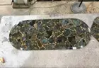 36"x12" Labradorite Stone Oval Coffee Table Top, Marble Agate Console Bar Table