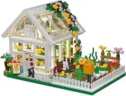 Flower House Building Mini Set with LED, City Street View Greenhouse Building Blocks Toy, Halloween Xmas Toy for Friends or Girls 8-12 Year
