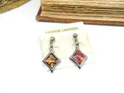 Retro 80s New Old Stock Silver Tone Pink Abalone Dangle Earrings YY12