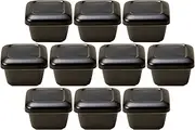 Set of 10, Black Glazed Rice Box (Meshibitsu), 2 Pieces (Banko Ware), 6.3 x 6.3 x 4.3 inches (16 x 16 x 11 cm), Open Fire | Ohitsu