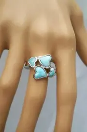 Bezel Set Larimar Hearts 925 Sterling Silver Ring Size 8