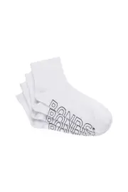 [Bonds] Bonds Mens Logo Lightweight Quarter Crew 4 Pack Socks in White Size: 11+, Cotton 11+ White