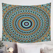 Powerful Blue Black Orange Mandala Tapestry