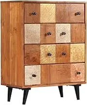 Solid Acacia Wood Chest of Drawers 60x30x75 cm, Vintage Style Dresser with 4 Drawers, Decorative Metal Details, Bedroom Furniture - Honey Finish, Unique Storage Cabinet