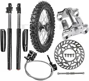 YC Yier Off Road Front 60/100-14 Tire Rim 14" Wheel + 15mm Rim Axle & Brake Disc Rotor + Hydraulic Brake Master Cylinder Caliper+ 45mm/48mm Front Forks Shock + Triple Clamp Set for Dirt Pit Bike Moto