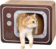 TOMVAES Radio Cat Scratcher Cardboard Lounge Bed Cat Scratching Board Durable Board Pads Prevents Furniture Damage Cat Scratchers & Play House for Cat Birthday,Wood (M, TV)