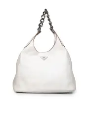 White Leather Vitello Daino Chain Link Hobo