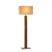 Dionne Modern Elegant Metal Body Wooden Stand Floor Lamp Square Fabric Light Shade - Wood & Creamy White Fabric.