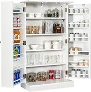 Giantex 2-Door Pantry Cabinet w/ 6 Adjustable Shelves, 17-Tier Buffet Sideboard, Kitchen Storage Cabinet, Space-Saving Cupboard for Dining Room, Living Room & Entryway, White