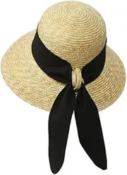 [FQDFAYEE] Straw Hat Womens Sun Hat Wide Brim Sun Hat Ladies Fashion Bowknot Straw Lady Bucket Beach Hat (Color : A)