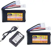 2PC 7.4V 600mAh 35C 2S Lipo Battery with Molex Plug and 1trailer2 Charger Suitable for FMS FCX24 RC Cars, Trucks, Remote Control Electric Climbing Vehicles FCX24 Batteries