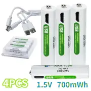4X USB Rechargeable 700mWh AAA Batteries 1.5V Li-ion With USB C Charging Cable