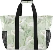 [sanluoli] Beach Tote Collapsable Tote Bag For Beach Sandproof Canvas Laundry Totes, Calla Lily Flower Pastel Colors Mint Green, 1 size
