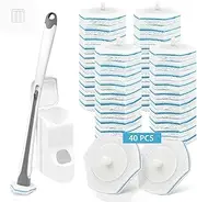 Disposable Toilet Brush and Cleaner Wand Set, Including 40 Refills, Features Wall-Mounted Long Handle and Compact Holder for Sink Bathtub Wash Basin Mop Pool