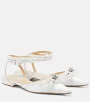 [Mach & Mach] Mach & Mach Double Bow embellished satin ballet flats AU 8 white