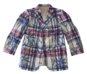 HICKEY FREEMAN Boy's Beige Plaid Leaf Printed Cotton 3 Buttons Blazer Sz 4 NWT