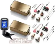 EMG 81 + 85 BRUSHED GOLD ACTIVE HUMBUCKER SET SHORT SHAFT POTS & WIRING ( TUNER)