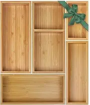 Bamboo Drawer Organizer Set, 5 PCS Multi-Use Individual Wood Storage Organizers, Junk Drawer Divider and Storage Trays Containers for Kitchen, Bathroom, Office Desk, Makeup, Jewelry, Utensils