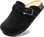 [Hezeisoar] Clogs Children's Leather Mules Girls Boys Slippers with Footbed Adjustable Buckle Non-Slip Slippers Garden Shoes