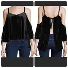 Romeo & Juliet Couture Velvet Open Back Top Size Small Black Cold Shoulder Party