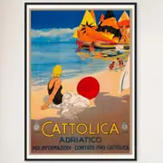 Galrie Captivating Italian Vintage Travel Poster-Cattolica Rimini, Italy Wall Art Décor, Black Frame, A1 60 x 84cm (23 x 33inch)