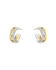 Georg Jensen 18K White & Yellow Gold Fusion Diamond Small Hoop Earrings