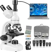 Compound Trinocular Microscope with Electronic Eyepiece, 40X-5000X Laboratory Professional Microscope for Adults with WF10X and WF25X Eyepieces, Mechanical Stage, 30PCS Microscope Sildes