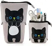 iFeather cat Pencil case Canvas Pen Holder Vertical Stationery Box Student case (Gray)…